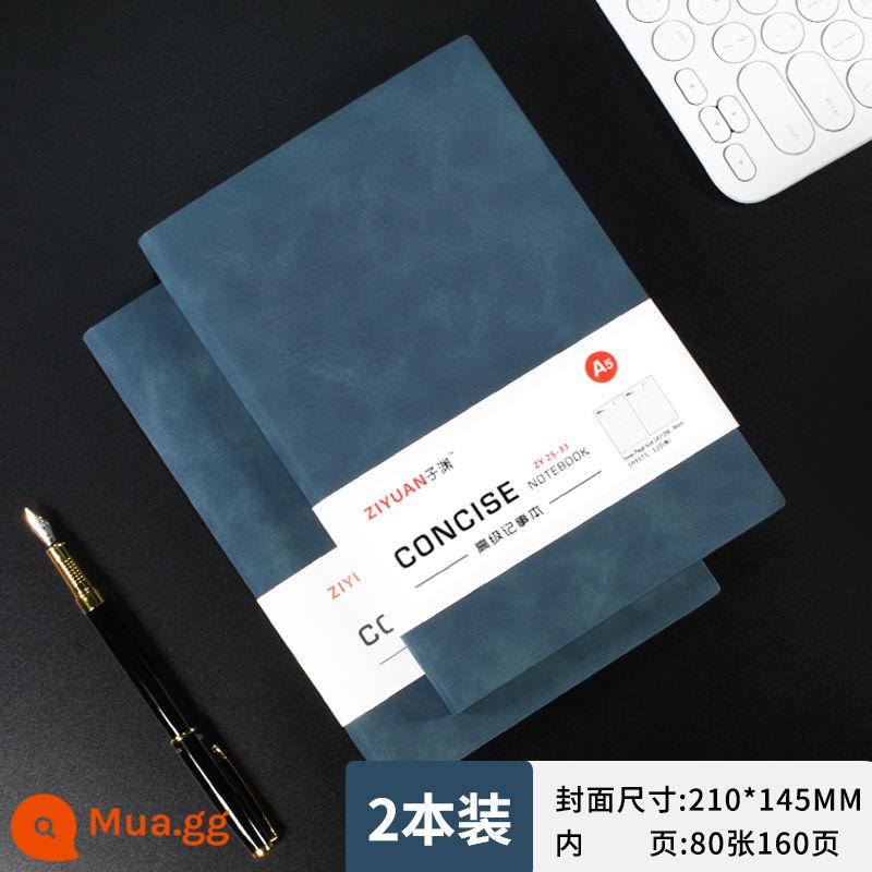 Máy tính xách tay bằng da Sheeppa Máy tính xách tay A5 có thể được tùy chỉnh dày notepad kinh doanh da màu đen máy tính xách tay làm việc văn phòng nhật ký đơn giản logo xách tay kèn ins máy tính xách tay nhỏ retro ghi lại - A5 màu xanh hải quân 160 trang-2 cuốn