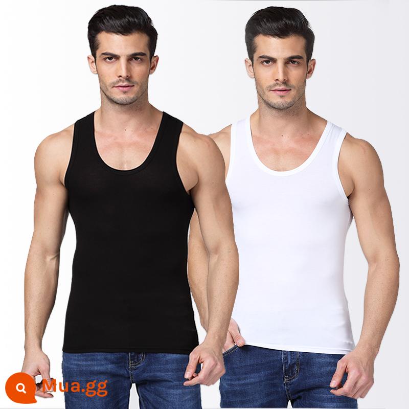 Cotton nguyên chất áo vest nam mùa hè vượt chướng ngại vật thể thao mặc bên trong xuân thu đáy tập thể dục không tay cotton trắng ông già áo - Đen + Trắng [2 gói]