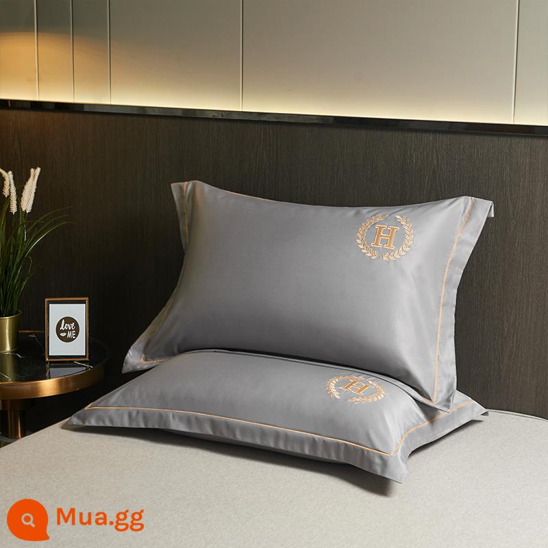 Giặt Lụa Băng Lụa Áo Gối Đơn Vỏ Gối Mùa Hè Không Cotton Thêu Vỏ Gối 48X74Cm Một Cặp 2 - Cá nóc xám (1 gói)