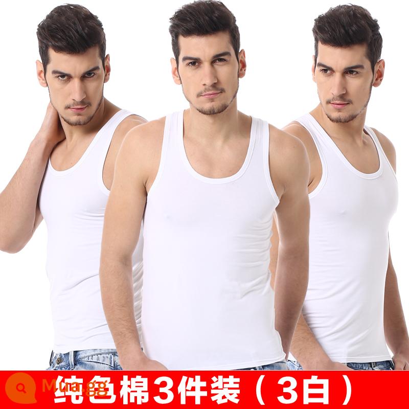 Bộ 3 Áo Vest Nam Cotton Nguyên Chất Vượt Rào Thể Thao Đáy Áo Sơ Mi Quần Lót Cotton Mỏng Sling Tập Thể Hình Quần Lót Không Đường May - 3 miếng trắng [ba gói]