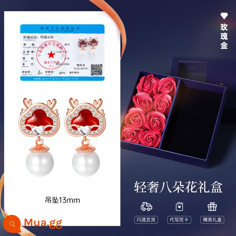 Bông tai nữ bạc sterling thiết kế dạng hốc cao cấp ánh sáng sang trọng bông tai ngọc trai phiên bản dài bông tai 2023 kim tai hợp thời trang mới - [Hộp Quà Cao Cấp] Bông Tai Rồng Ngọc Trai-Vàng Hồng