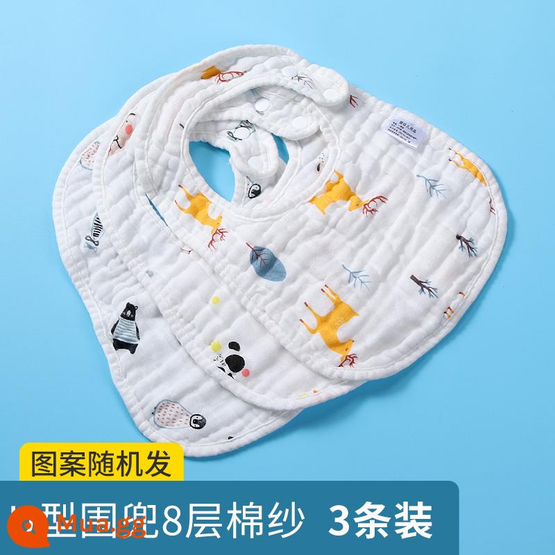 Nước dãi em bé khăn gạc cotton nguyên chất không thấm nước Yếm nhổ bé sơ sinh Túi yếm xoay 360 độ Yếm mùa xuân và mùa thu - Yếm chữ U 8 lớp 3 gói