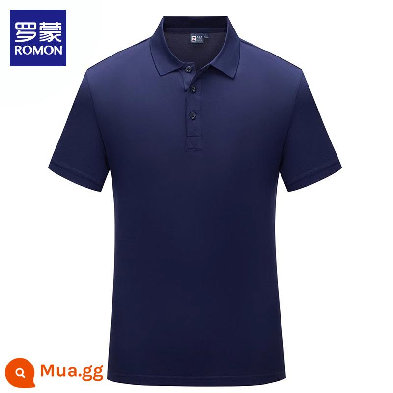 Romon nam có ve áo áo sơ mi polo xu hướng trẻ trung phù hợp với tất cả các trận đấu Áo thun ngắn tay áo thun nửa tay áo thun đi làm quần áo hàng đầu T - Màu xanh hải quân 5577 một mảnh