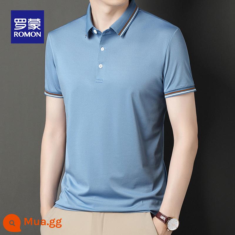 Romon nam có ve áo áo sơ mi polo xu hướng trẻ trung phù hợp với tất cả các trận đấu Áo thun ngắn tay áo thun nửa tay áo thun đi làm quần áo hàng đầu T - Xanh da trời 634