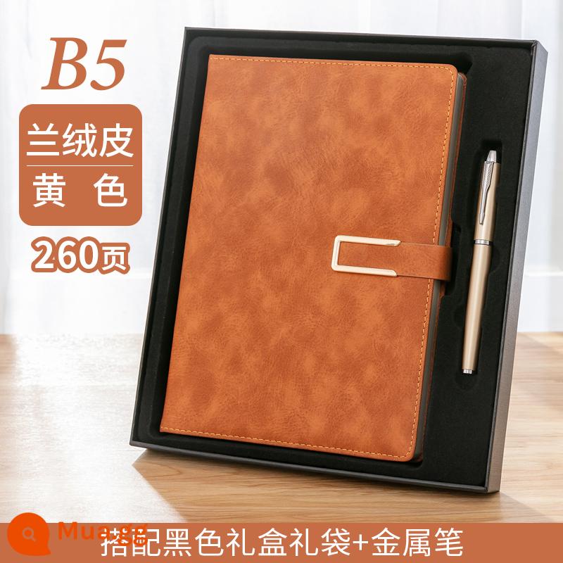 Máy tính xách tay kinh doanh tùy chỉnh phụ notepad b5 sách văn phòng lớn dày văn phòng phẩm nhật ký sinh viên tùy chỉnh có thể in logo đọc ghi chú bán buôn tùy chỉnh - B5 hộp đen da nhung vàng xanh + bút kim loại