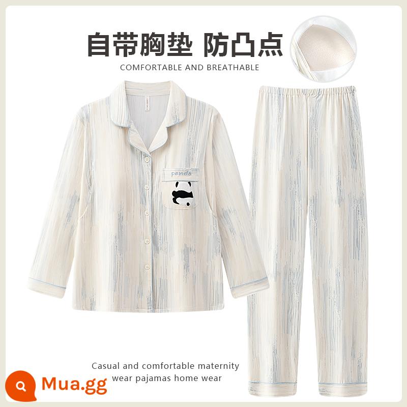 Quần áo sau sinh bằng vải cotton nguyên chất Panda có đệm ngực, đồ ngủ cho bà bầu sau sinh mùa xuân thu đông, quần áo chăm sóc điều dưỡng, quần áo ở nhà - Dòng DS2072 gấu trúc có đệm ngực