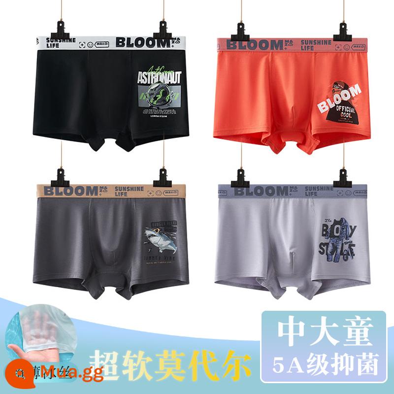 Thiếu niên trung và lớn trẻ em quần lót boxer quần lót trẻ em cậu bé mập cộng mỡ cộng cotton nguyên chất lụa băng phương thức - 586+587 (4 dải kháng khuẩn modal)