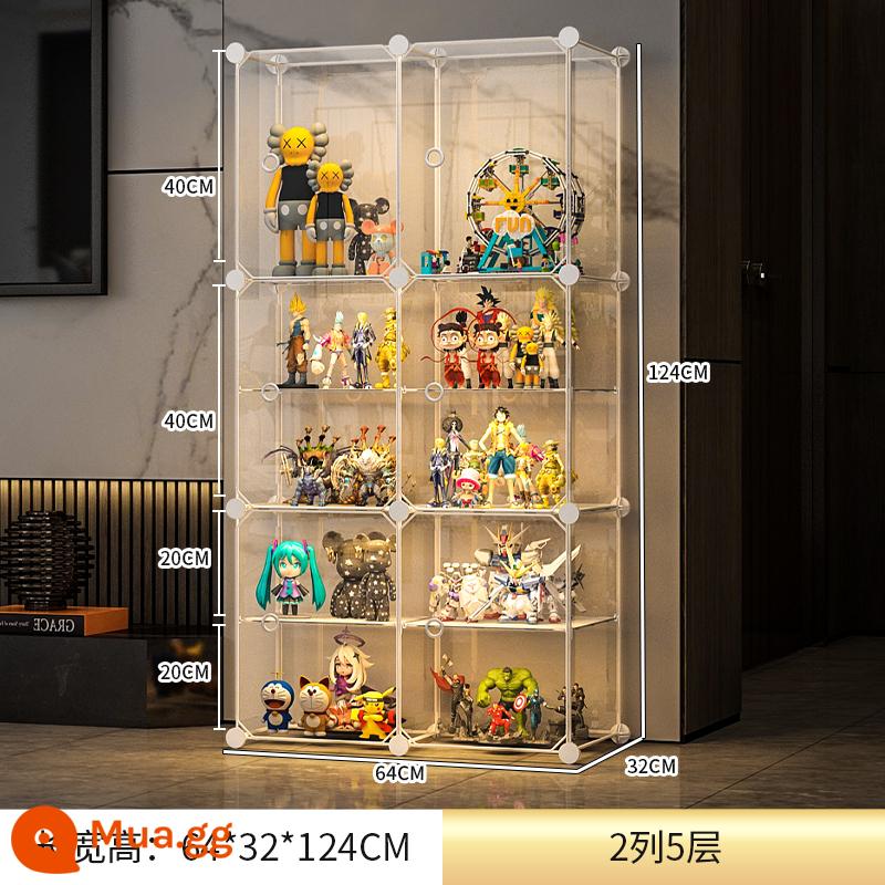 Tủ trưng bày mô hình Lego trang trí nhà cửa lưu trữ kính giả acrylic hộp đồ chơi khối xây dựng mô hình trong suốt tủ - 2 cột và 5 lớp [độ nét tổng thể cực cao] mô hình có thể được phóng to ở trên cùng