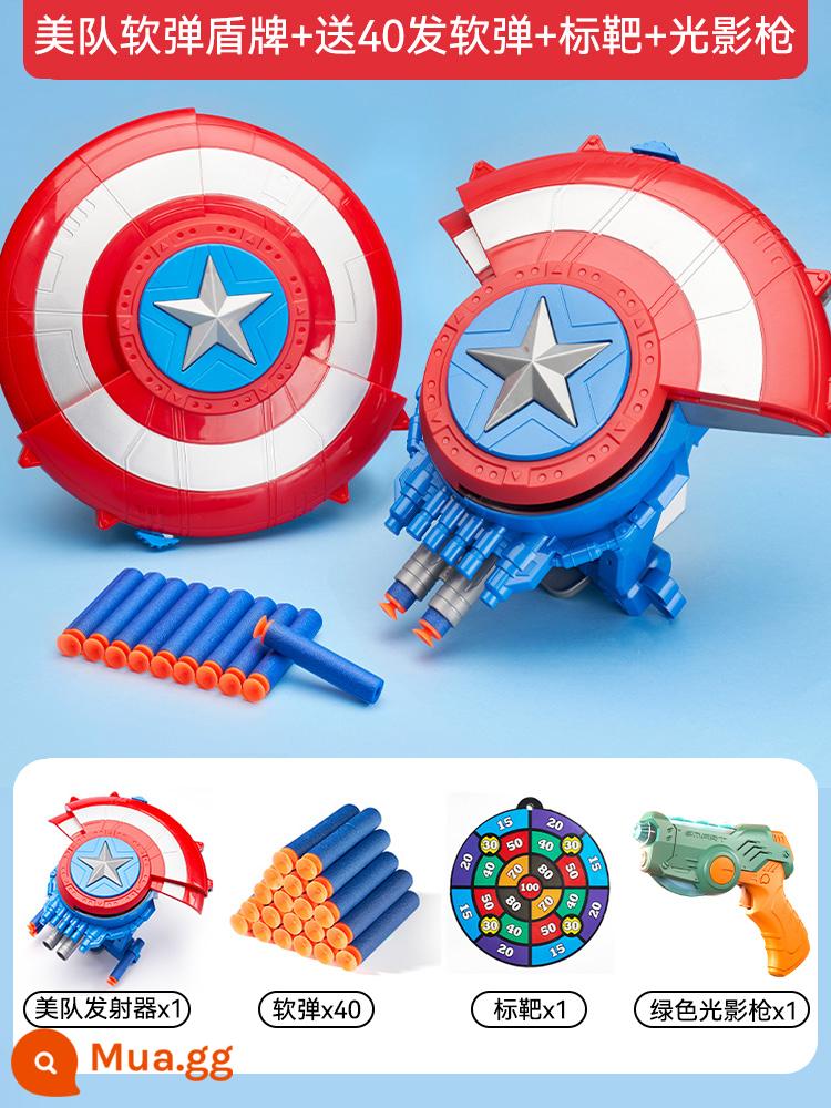 Khiên Captain America phóng đạn mềm nổ bắn súng cậu bé hơn 6 tuổi quà tặng đồ chơi trẻ em - Khiên đạn mềm của Captain America đi kèm 40 viên đạn mềm + mục tiêu treo + đèn xanh và súng bóng tối