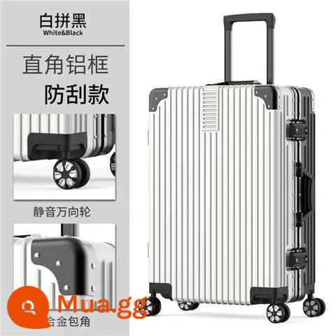 Shunfeng phổ bánh xe vali 20 inch nữ và nam học sinh khung nhôm trường hợp xe đẩy sức chứa lớn vali da vali vali - Trắng đen - góc vuông - khung nhôm (nắp hộp gửi + miếng dán)