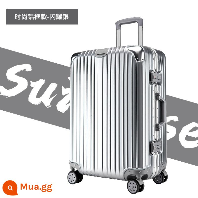 Shunfeng phổ bánh xe vali 20 inch nữ và nam học sinh khung nhôm trường hợp xe đẩy sức chứa lớn vali da vali vali - Model khung nhôm 631 màu bạc lấp lánh (có kèm nắp hộp + decal)