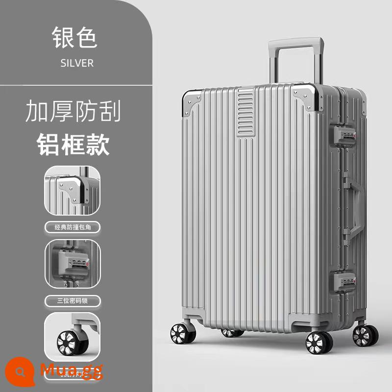 Shunfeng phổ bánh xe vali 20 inch nữ và nam học sinh khung nhôm trường hợp xe đẩy sức chứa lớn vali da vali vali - Khung nhôm góc vuông màu bạc sang trọng (đi kèm nắp hộp + decal)