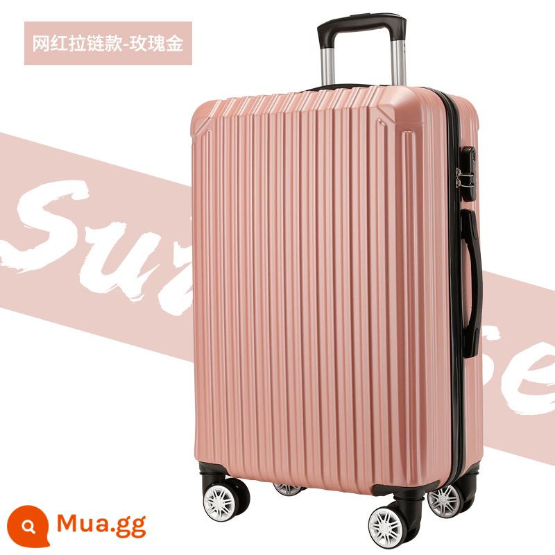 Shunfeng phổ bánh xe vali 20 inch nữ và nam học sinh khung nhôm trường hợp xe đẩy sức chứa lớn vali da vali vali - Người nổi tiếng trên Internet kiểu dây kéo vàng hồng 807 (đi kèm bìa hộp + nhãn dán)