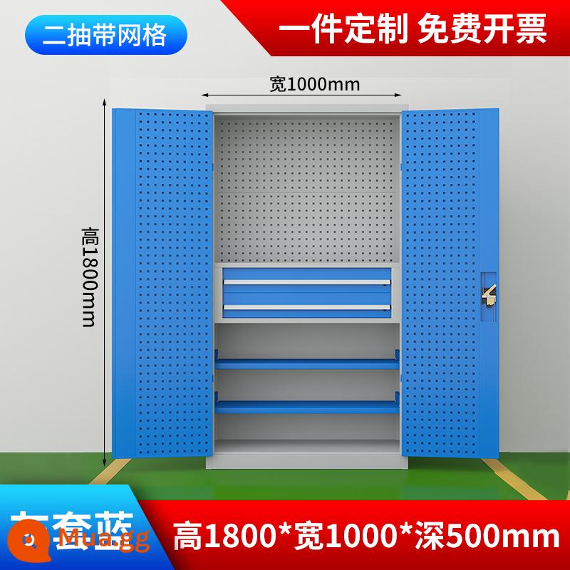 Bảo trì xưởng tủ công cụ phần cứng hạng nặng với ngăn kéo đai sắt hai cửa sửa chữa ô tô tủ khóa đa chức năng - Bảng treo dạng lưới kéo 2 chiều (xám phủ xanh) phiên bản dày
