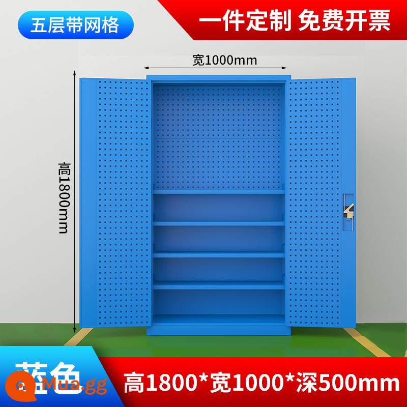 Bảo trì xưởng tủ công cụ phần cứng hạng nặng với ngăn kéo đai sắt hai cửa sửa chữa ô tô tủ khóa đa chức năng - Cửa đi có tấm treo lưới (màu xanh) phiên bản dày