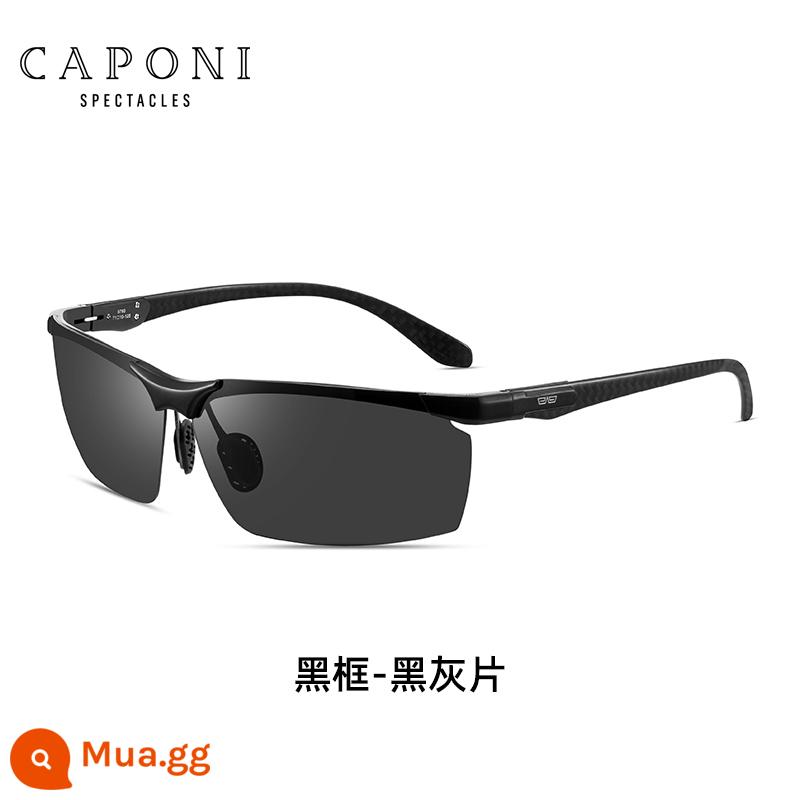 Caponi Carbon Fiber Ultra -Đèn phân cực Kính râm Men Ngày và đêm Sử dụng Kính râm máy biến áp lái xe - Phim khung đen-đen và xám (sử dụng hàng ngày)