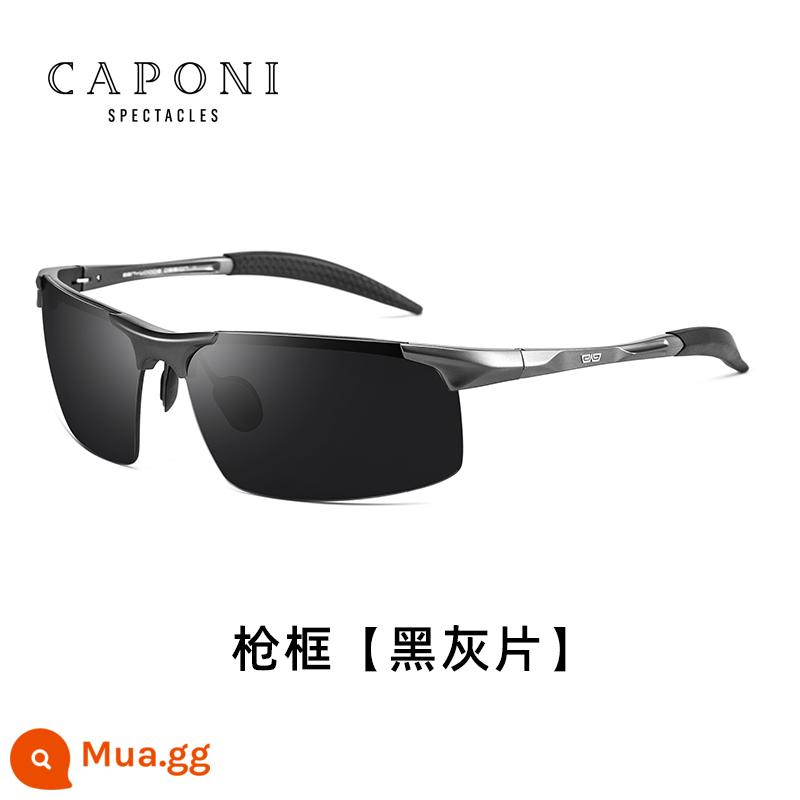 Caponi Carbon Fiber Ultra -Đèn phân cực Kính râm Men Ngày và đêm Sử dụng Kính râm máy biến áp lái xe - Khung màu súng - phim đen và xám (sử dụng hàng ngày)