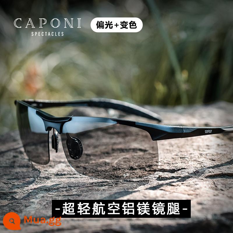 Caponi Carbon Fiber Ultra -Đèn phân cực Kính râm Men Ngày và đêm Sử dụng Kính râm máy biến áp lái xe - Phim đổi màu khung đen (dùng ngày và đêm)