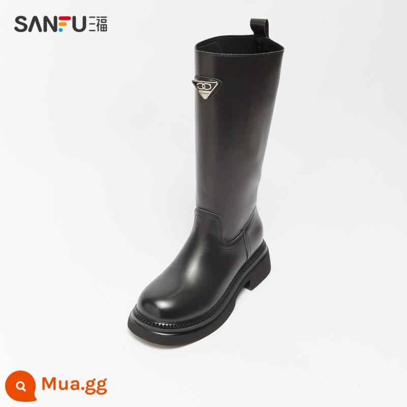 [Cùng một mô hình của trung tâm thương mại] SANFU Cưỡi Boots 2022 NEW Retro High Leisure Versatile High -thickness và High -thickness Boots - đen