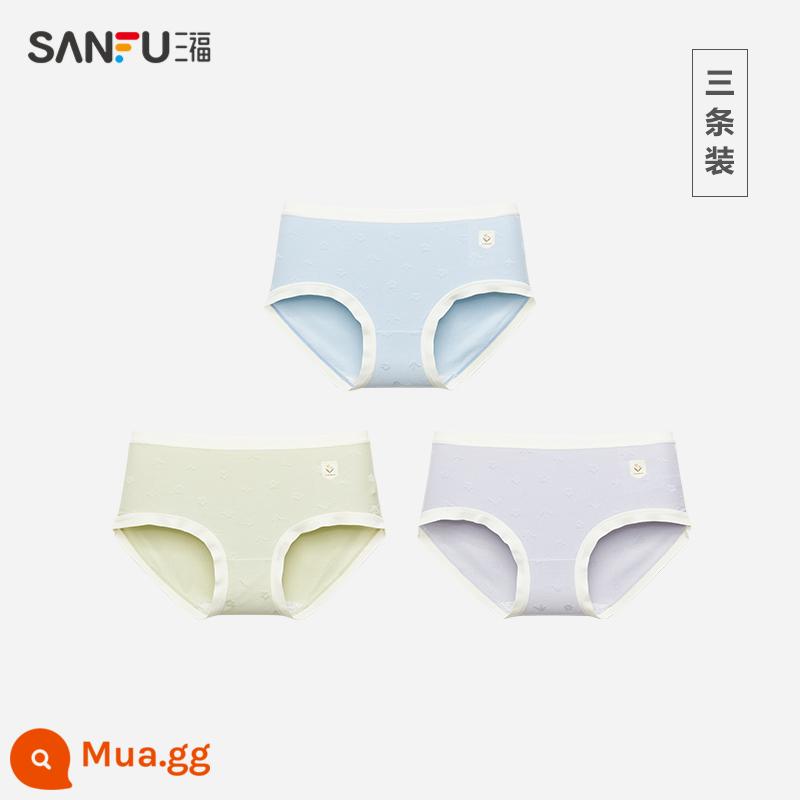 [Kháng khuẩn 5A] Quần lót lưng giữa Sanfu dành cho nữ đáy quần cotton nguyên chất liền mạch 2023 quần an toàn tam giác dành cho nữ mùa thu mới - Kết hợp 3: Xanh lam + Xanh lục + Xám tím