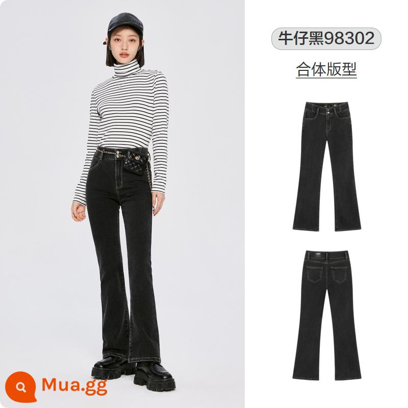 Quần jean nữ Semir quần ống loe kiểu dáng retro cơ bản mùa thu đông 2022 quần tây nữ thời trang mới khoe đôi chân dài miên man - Denim đen 98302