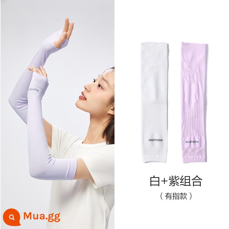 Semir chống nắng tay nam mùa hè mỏng chống tia UV lái xe che nắng du lịch ngoài trời băng lụa bảo vệ cánh tay băng tay nữ - Tông màu trắng và tím (ám chỉ hai cặp)