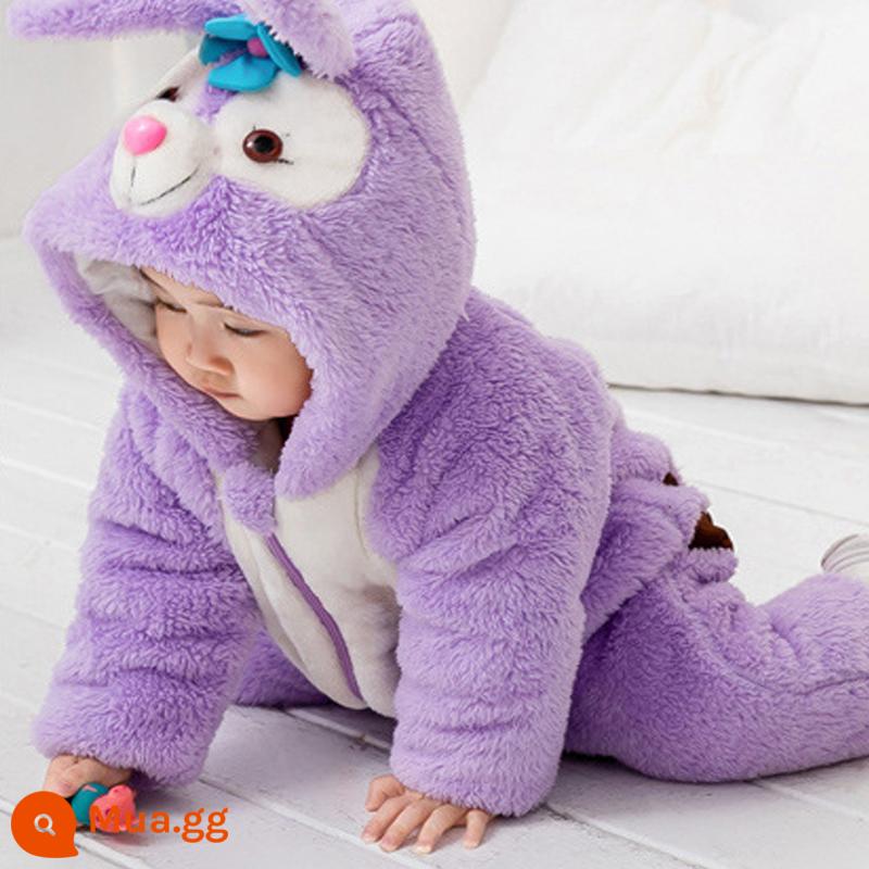 Jumpsuit cho bé siêu đáng yêu, quần áo cotton thu đông, bé nam nữ, bé 1 tuổi đi chơi, quần áo dày dặn - Mô hình dày đặc của thỏ tím