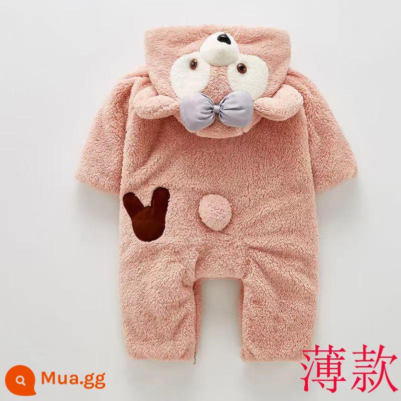 Jumpsuit cho bé siêu đáng yêu, quần áo cotton thu đông, bé nam nữ, bé 1 tuổi đi chơi, quần áo dày dặn - Phần mỏng màu đỏ nhạt