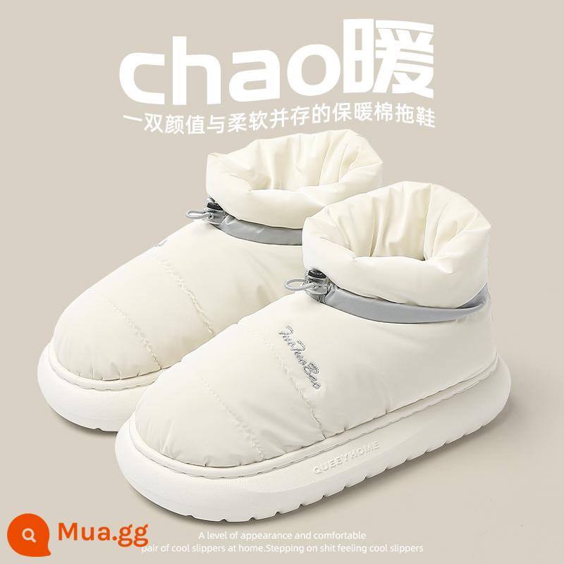 Áo Khoác Ngoài Dép Bông Mùa Đông Nam Túi Ống Cao Trong Nhà Đế Dày Ấm Áp Chống Trơn Trượt Giày Cotton Nữ - Trắng [thùng cao]