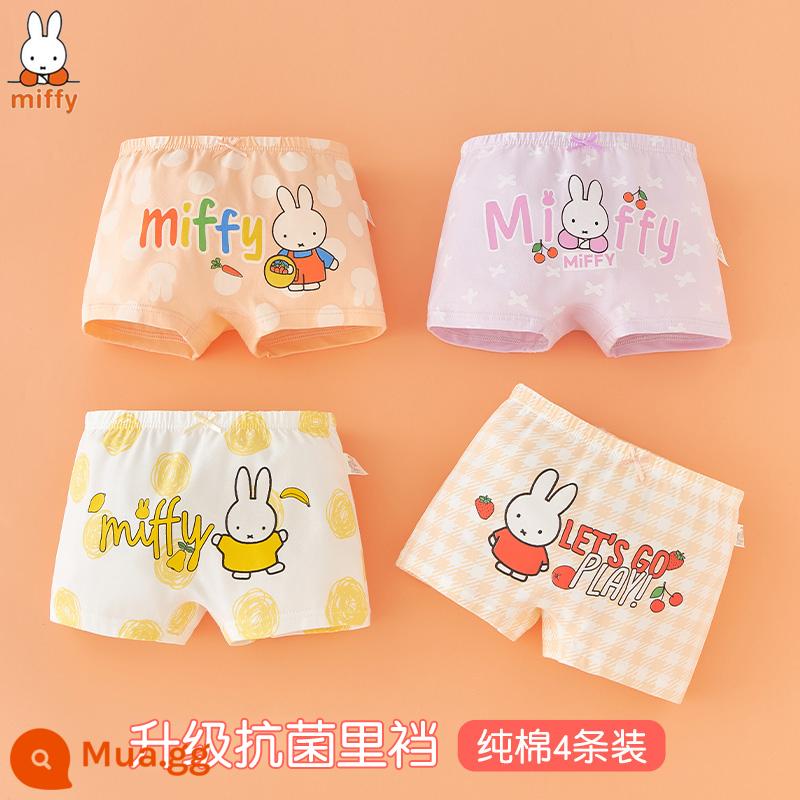 Quần lót trẻ em bé gái cotton boxer bé gái tam giác vuông quần đùi cotton bé gái bé gái quần lót 100% - Miffy 791 Boxer Style (Bộ 4 Cotton Kháng Khuẩn)