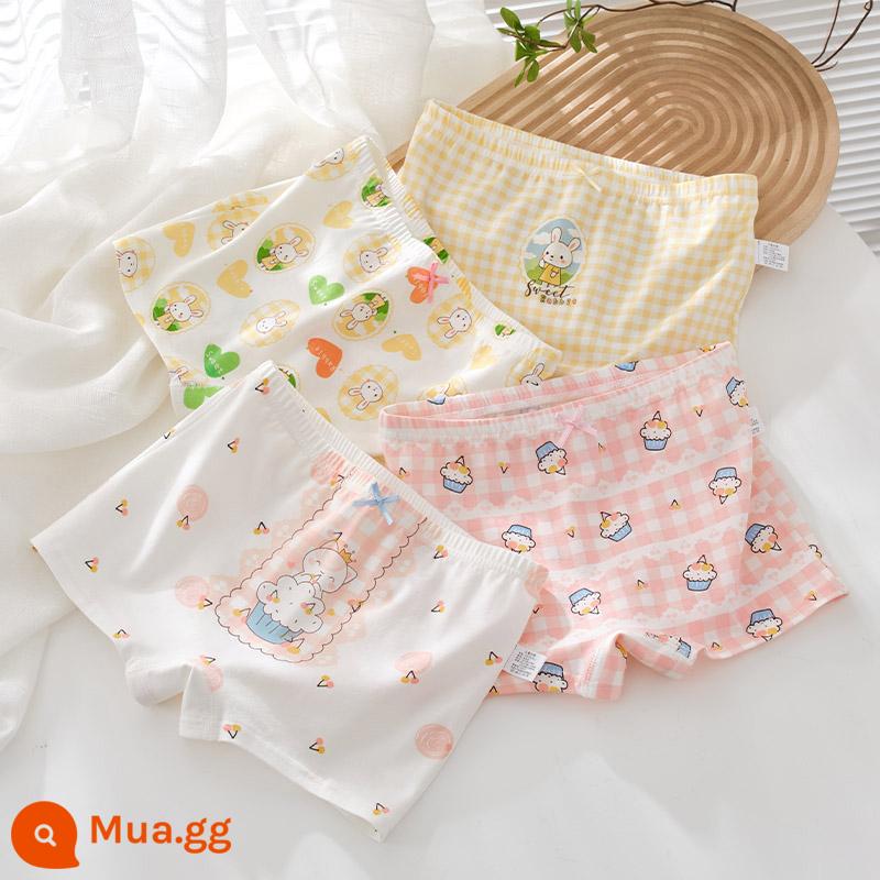 Quần lót bé gái cotton nguyên chất Quần lót boxer trẻ em cho bé gái Quần short bé gái kháng khuẩn 100% cotton không có PP - Kẹo Bánh Góc Vuông (Cotton Kháng Khuẩn 4 Gói)