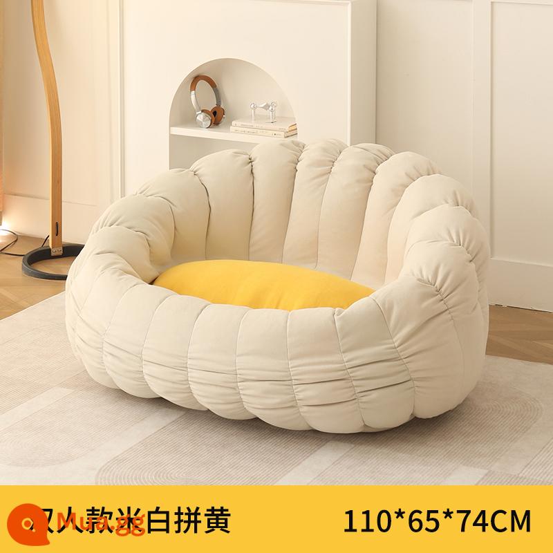 Ghế sofa lười có thể nằm và ngủ trên phòng ngủ tại nhà internet người nổi tiếng ban công ghế phòng chờ giải trí phòng ngủ túi đậu ghế sofa nhỏ - (Trắng nhạt vàng) Ghế đôi nhung bông tuyết cỡ lớn