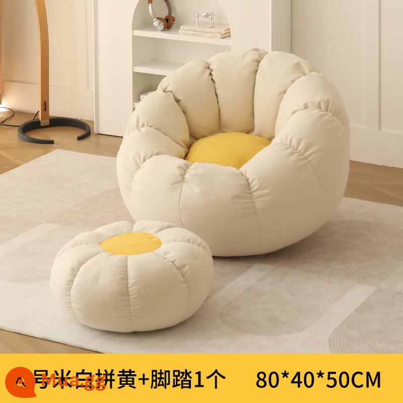 Ghế sofa lười có thể nằm và ngủ trên phòng ngủ tại nhà internet người nổi tiếng ban công ghế phòng chờ giải trí phòng ngủ túi đậu ghế sofa nhỏ - (Trắng nhạt vàng) Ghế đơn cỡ lớn + bàn đạp chân nhung bông tuyết