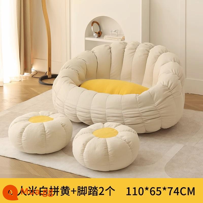 Ghế sofa lười có thể nằm và ngủ trên phòng ngủ tại nhà internet người nổi tiếng ban công ghế phòng chờ giải trí phòng ngủ túi đậu ghế sofa nhỏ - (Trắng nhạt vàng) Ghế đôi - cỡ lớn + 2 bàn đạp - nhung bông tuyết