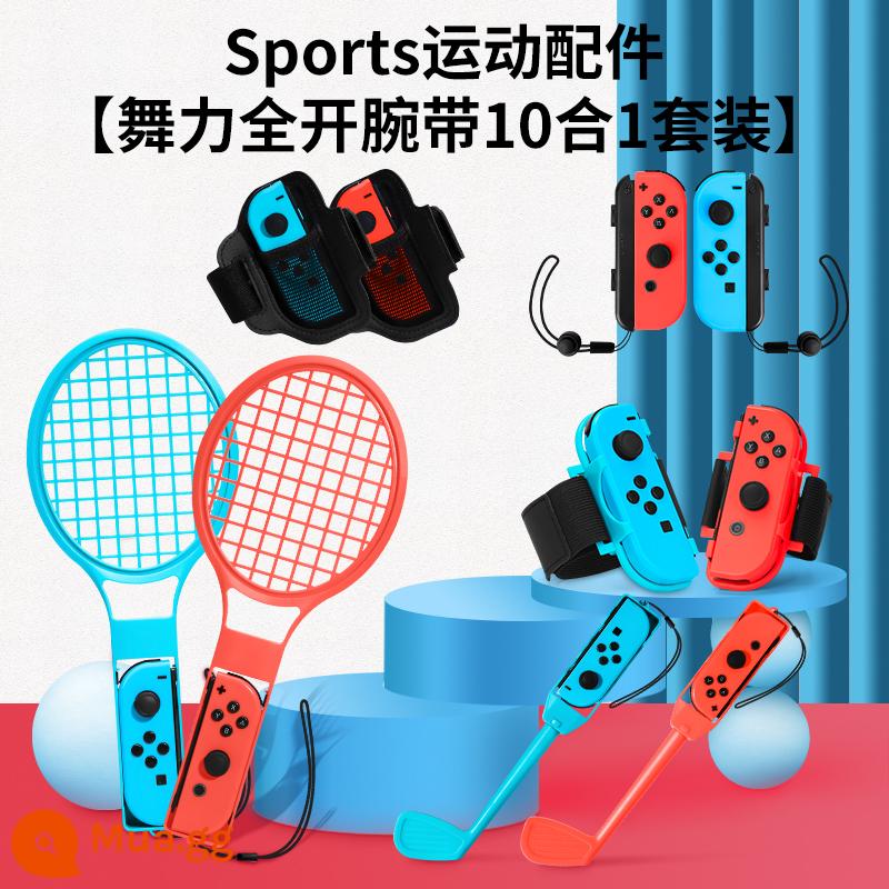 Nintendo Switch Somatosensory Kit Sports Phụ kiện chơi trò chơi NS Năng lực mở cửa cổ tay Chăm sóc Dancing Aerobic Quyền anh tay cầm giữ chân tennis Tay lái - Bộ dây đeo cổ tay Just Dance 10 trong 1 [phụ kiện thể thao màu đỏ và xanh]