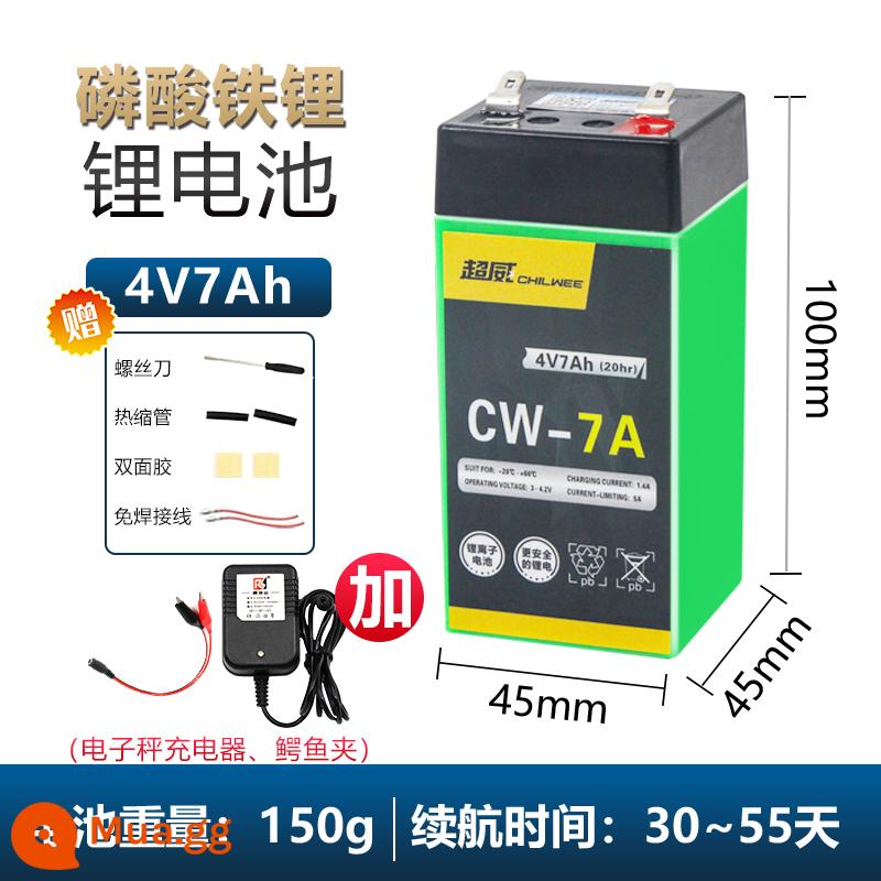 Chaowei 4v4ah/20hr cân điện tử pin đa năng chuyên dụng pin lithium 6V nền tảng quy mô pin khô Daquan - [Lithium sắt photphat] Bộ sạc 4V7+