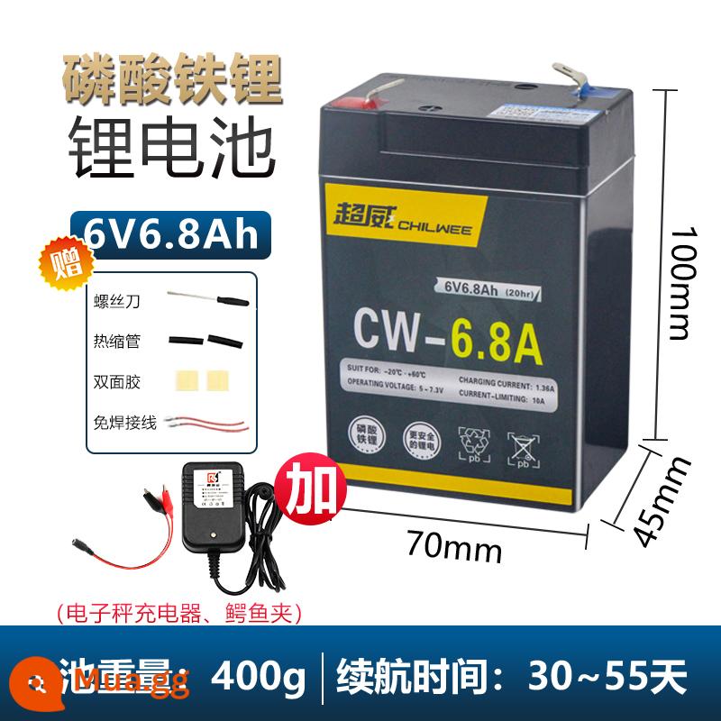 Chaowei 4v4ah/20hr cân điện tử pin đa năng chuyên dụng pin lithium 6V nền tảng quy mô pin khô Daquan - [Lithium sắt photphat] Bộ sạc 6V6.8+