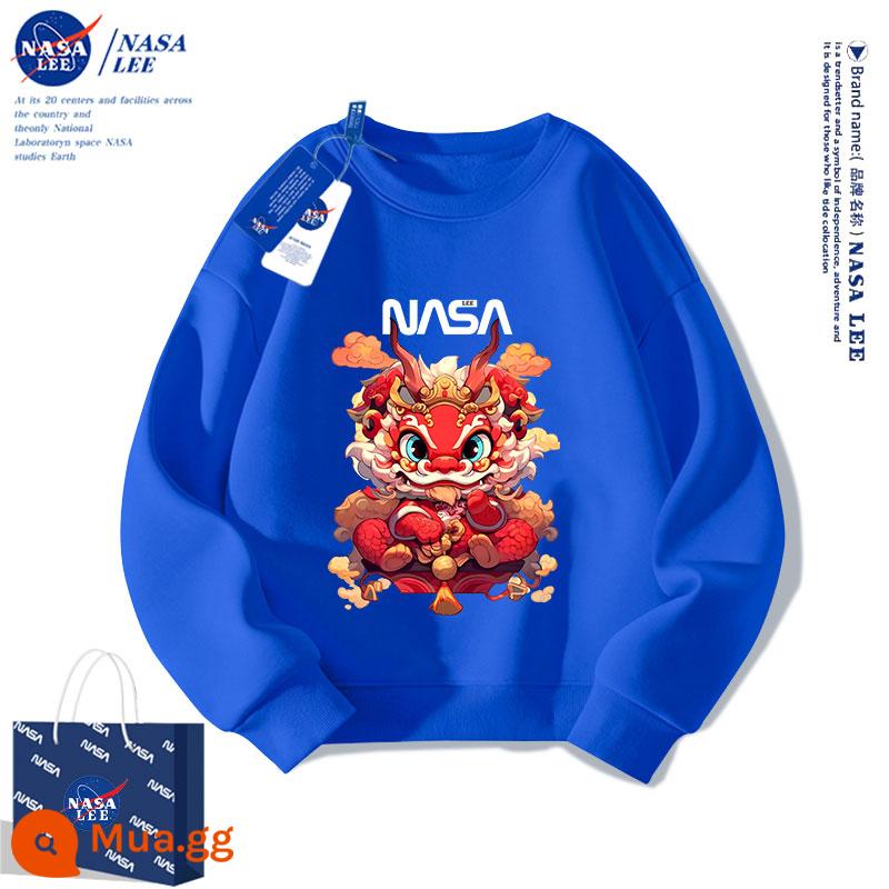 NASA cotton dày màu đỏ T bé trai mùa đông bé gái 12 tuổi mùa thu đông cộng với nhung 2024 Quần áo năm con Rồng cho trẻ em - Phong cách xuân thu Klein Blue [Loại 1]