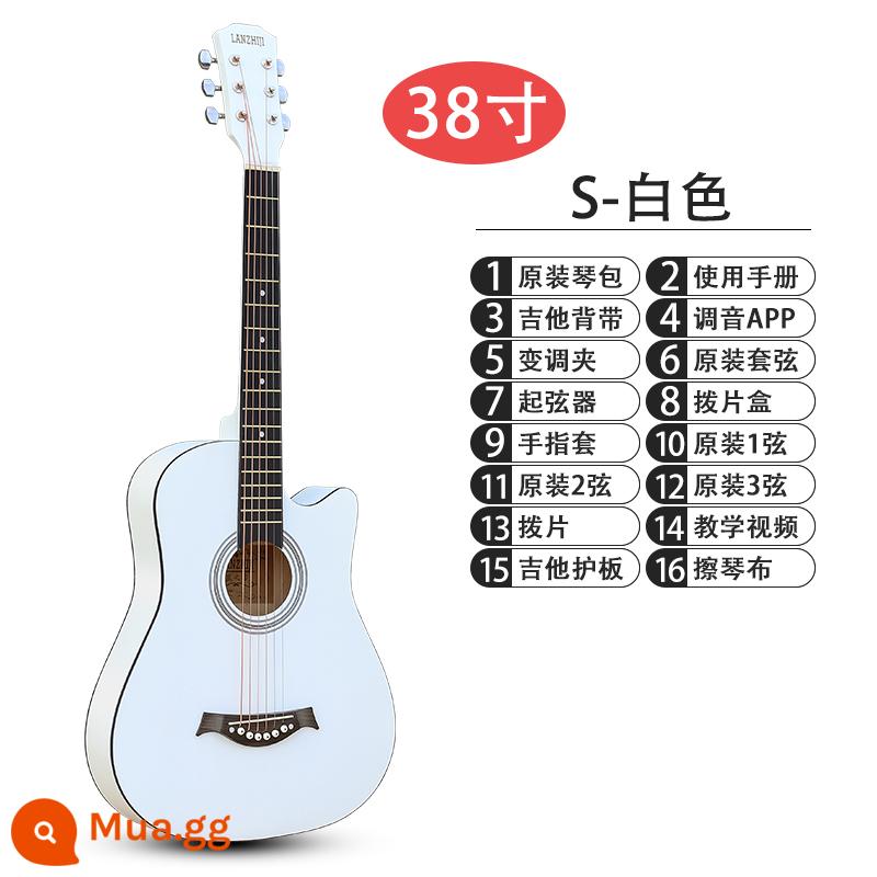 Lanzhiji veneer 41 inch 38 inch sáng bằng gỗ đàn guitar mới bắt đầu học sinh mới tập đặc biệt nam và nữ bài hát dân gian - Veneer trắng mờ 38 inch