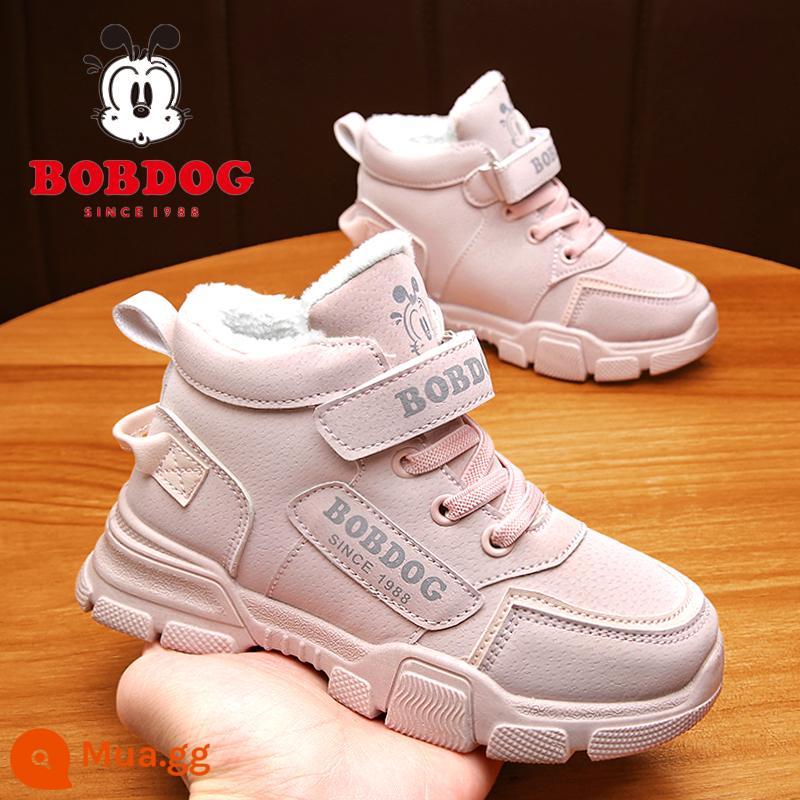 Bobbean Bé Trai Giày Cotton Mùa Đông 2022 Trẻ Em Ủng Plus Nhung Chống Thấm Nước Chống Trơn Trượt Giày Bốt Martin Bé Trai - Hồng