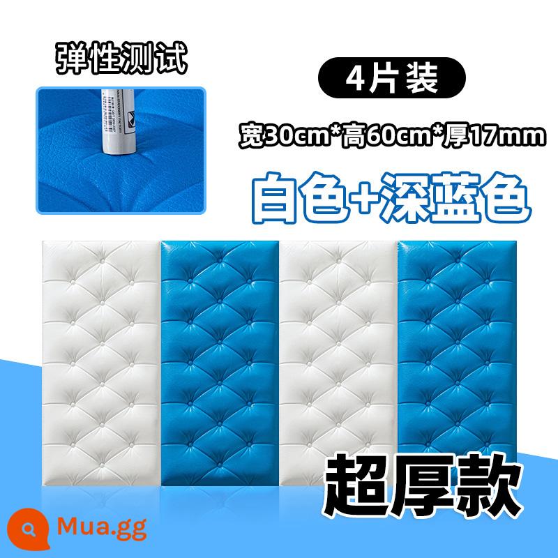 Dày tự dính đầu giường gói mềm chống va chạm chiếu tatami Kang Wai 3d dán tường ba chiều phòng ngủ dán tường chống va chạm nền trang trí tường - [Độ dày 1,7cm] 2 miếng trắng + 2 miếng xanh đậm ❤Dày 30 * 60cm và chống va chạm