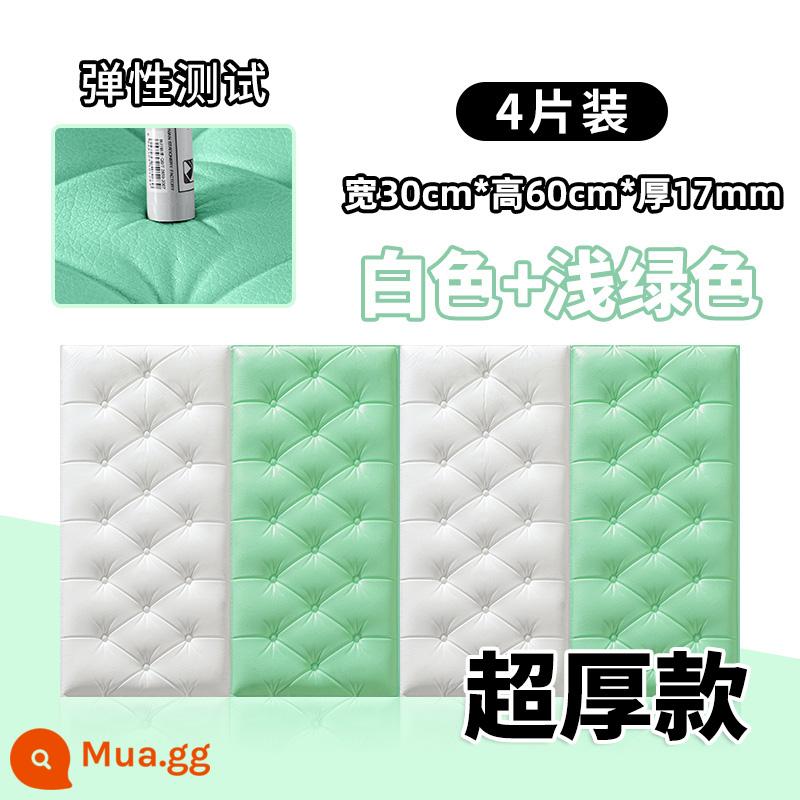 Dày tự dính đầu giường gói mềm chống va chạm chiếu tatami Kang Wai 3d dán tường ba chiều phòng ngủ dán tường chống va chạm nền trang trí tường - [Độ dày 1,7cm] 2 miếng trắng + 2 miếng xanh nhạt ❤Dày 30 * 60cm và chống va chạm