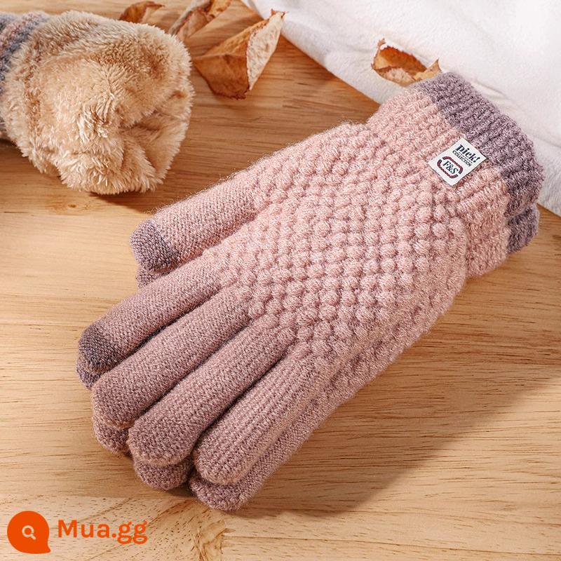 Găng tay cotton nam mùa đông len màn hình cảm ứng cộng với nhung dày dặn chống lạnh cho người già - Găng tay ấm áp 40 độ mùa đông nữ - Mẫu nữ-hồng cam