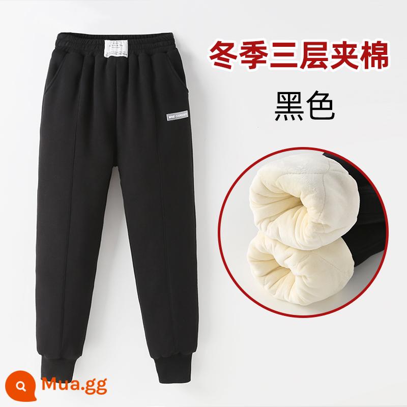 Quần cotton cho bé gái cộng với nhung và áo khoác ngoài dày phía bắc quần chần ba lớp cho trẻ em mùa đông quần áo trẻ em cỡ vừa và lớn quần dài mùa đông ấm áp - C2187 màu đen (chăn bông ba lớp cộng với nhung vào mùa đông)