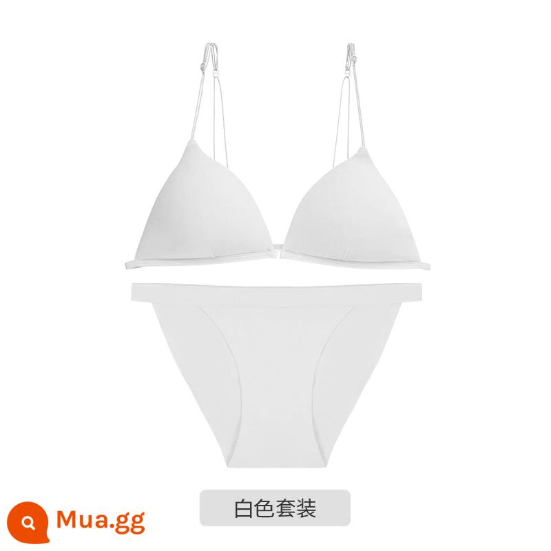 Tam giác Pháp Cuppless Beauty Back underwear Women Women Win -thin sex sexy Dậu lớn cho thấy ngực nhỏ không có cốc trống rỗng - Nút phía trước màu trắng [bộ]