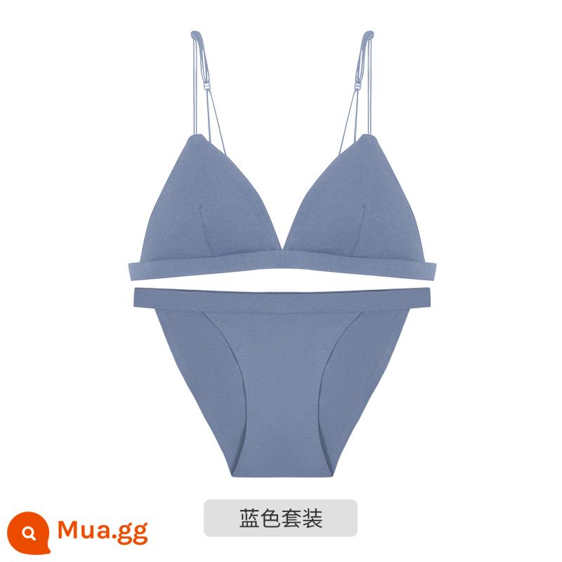 Tam giác Pháp Cuppless Beauty Back underwear Women Women Win -thin sex sexy Dậu lớn cho thấy ngực nhỏ không có cốc trống rỗng - Màu xanh [bộ]