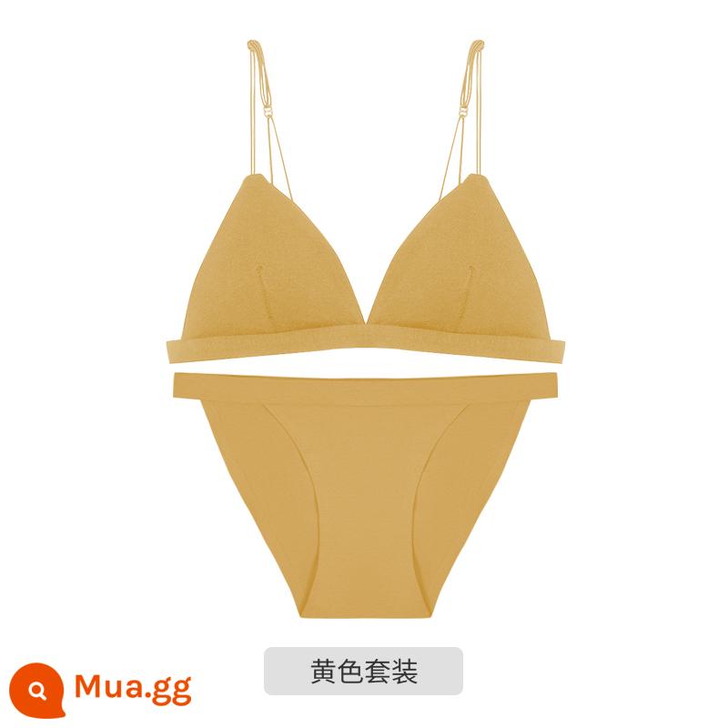 Tam giác Pháp Cuppless Beauty Back underwear Women Women Win -thin sex sexy Dậu lớn cho thấy ngực nhỏ không có cốc trống rỗng - Màu vàng [bộ]