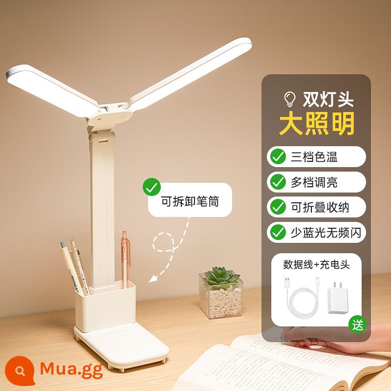 Đèn bàn Xiaomi màu trắng bảo vệ mắt và học tập, đặc biệt dành cho ký túc xá sinh viên đại học, máy tính để bàn, mẫu sạc bài tập về nhà cho trẻ em, chống cận thị - [Mẫu hộp đựng bút đầu đèn đôi] Ba mức điều chỉnh nhiệt độ màu + thời lượng pin dài 40 giờ + điều chỉnh độ sáng đa cấp + đầu sạc