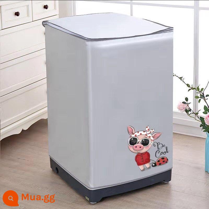 Haier Little Swan Vỏ máy giặt Midea chống bụi chống nắng chống thấm nước phía trên sóng mở bánh xe nắp lăn chống bụi tự động - Hip Hop Pig [có thể thay thế bằng đồ hư hỏng, chống thấm nước và chống nắng]