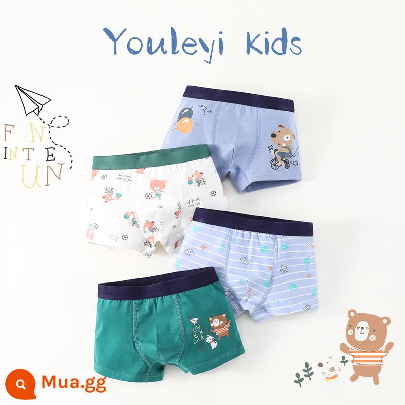 Quần lót bé trai cotton nguyên chất, quần đùi bé trai, cotton nguyên chất trẻ em, quần boxer an toàn bé trai vừa và lớn 100% - G531 Football Boys-4 Pack [Phong cách cotton nguyên chất không xương chải kỹ]